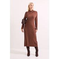 Principles Women's Twist Detail Ribbed Jersey Midi Dress in Mocha | Size: 12