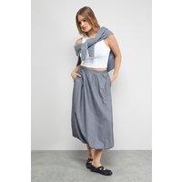 Warehouse Women's Pinstripe Bubble Hem Midi Skirt in Grey | Size: 14