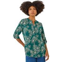 Roman Women's Floral Puff Print Stretch Top in Teal | Size: 12