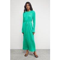 Warehouse Women's Plisse Belted Column Midi Dress in Bright Green | Size: 14