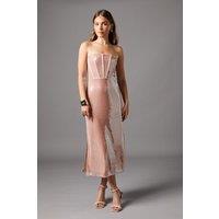 Coast Women's Bandeau Corset Sequin Midi Dress in Mink | Size: 18