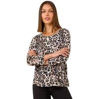 Roman Women's Animal Print Sparkly Neck Jumper in Taupe | Size: 12