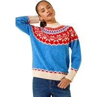 Roman Women's Petite Fairisle High Neck Knit Jumper in Blue | Size: 18