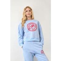LONDON ATTITUDE Women's Relaxed Fit Printed Sweatshirt in Sky Blue in Baby Blue | Size: Medium