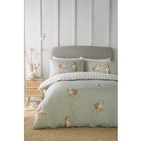 Fusion 'Hattie the Cockerpoo' Cute Dog Print Peach Textured Duvet Cover Set in Light Green | Size: King