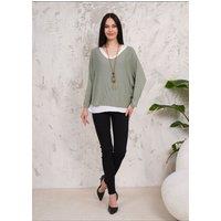 HOXTON GAL Women's Oversized Long Sleeves Double Layered Top in Green