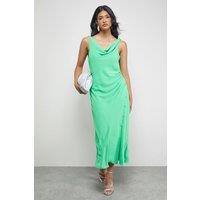 Warehouse Women's Tony Chiffon Cowl Button Wrap Midi Slip Dress in Bright Green | Size: 10