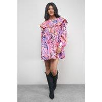 Warehouse Women's Tony Rodeo Cotton Frill Yoke Mini Smock Dress | Size: 14