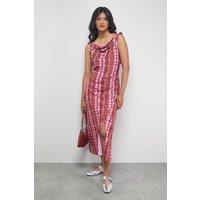 Warehouse Women's Tony Chiffon Cowl Button Wrap Midi Slip Dress in Pink | Size: 14