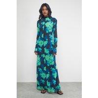 Warehouse Women's Print Mesh Lettuce Edge Maxi Dress | Size: 16