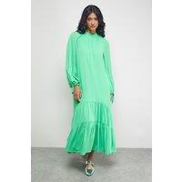 Warehouse Women's Tony Chiffon High Neck Tier Smock Midi Dress in Bright Green | Size: 16