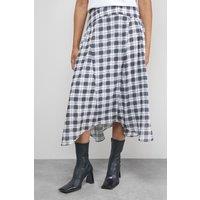Warehouse Women's Tony Check Chiffon Asymmetric Midi Skirt in Black | Size: 12