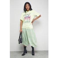 Warehouse Women's Tony Check Chiffon Asymmetric Midi Skirt in Green | Size: 14