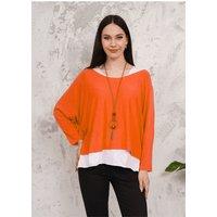 HOXTON GAL Women's Oversized Long Sleeves Layered Blouse With Necklace in Orange