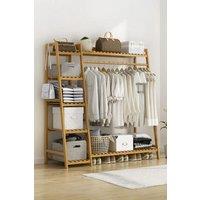 Living and Home Bamboo Bedroom Garment Clothes Rack 7 Tier Storage Shelf Coat Clothing Hanging Rack in Natural