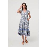 Izabel London Women's Paisley Cap Sleeve Knee Length Dress in Blue | Size: 18