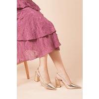 Dorothy Perkins Women's Wide Fit Ellens Pointed High Block Heel Slingback Court Shoes in Gold | Size: 4