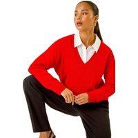 Roman Women's Petite V-Neck Knit Jumper in Red | Size: 14