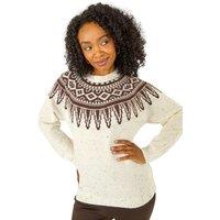 Roman Women's Petite Neppy Fairisle Knit Jumper in Natural | Size: 12