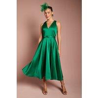 Coast Women's Bow Trim V Neck Volume Skirt Midi Dress in Emerald | Size: 10