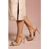 Coast Women's Tamara Metallic Textile Satin Bow Slingback High Stiletto Heel Court Shoes in Gold | Size: 5