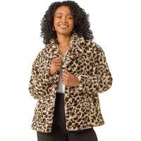 Roman Women's Petite Leopard Fur Coat in Beige | Size: 12