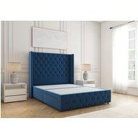 BSSPOKE Ruby Divan Bed Plush Velvet 54 Headboard & No Mattress No Drawers in Blue | Size: Single