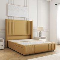 BSSPOKE Peyton Divan Bed Plush Velvet 54 Headboard & No Mattress No Drawers in Mustard | Size: King