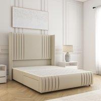 BSSPOKE Peyton Divan Bed Plush Velvet 54 Headboard & No Mattress No Drawers in Cream | Size: Double