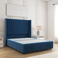 BSSPOKE Peyton Divan Bed Plush Velvet 54 Headboard & No Mattress No Drawers in Blue | Size: Super King