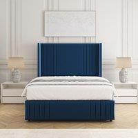 BSSPOKE Peyton Divan Bed Set Plush Velvet 54Headboard & Mattress No Drawers in Blue | Size: Small Double