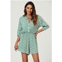 FS Collection Women's Daisy Floral Print Boho Playsuit With Buttons In Green | Size: Medium