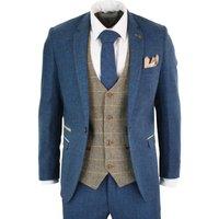 Infinity Leather Men's 3 Piece Tweed Vintage Suit in Blue | Size: 38R