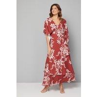 Wallis Women's Floral Kimono Sleeve Tiered Maxi Dress in Red | Size: 12