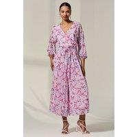 Jolie Moi Women's Flared Printed Chiffon Jumpsuit in Light Pink | Size: 14