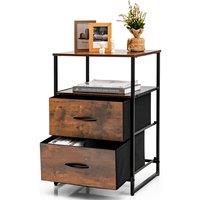 Costway Industrial 2-Drawer Storage Cabinet Dresser Organizer Removable Fabric Drawers in Brown