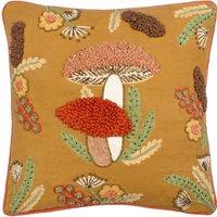 Wylder Mushroom Dell Embroidered 100% Cotton Cushion in Gold | Size: 45 cm x 45 cm