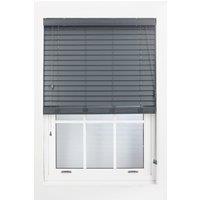 Furnished Dark Grey Faux Wood Venetian Blind - 50mm Slats String Window Blinds for Home & Office | Size: 145 cm width x 210 cm drop