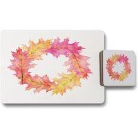 Benjamin Tate Design pink orange autumn reath placemat coaster set in Natural