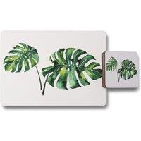 Benjamin Tate Design twin tropical leaves placemat coaster set in Natural
