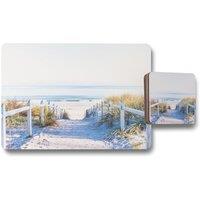 Benjamin Tate Design path to the beach at baltic sea placemat coaster set in Natural