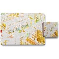 Benjamin Tate Design london roof tops orange placemat coaster set in Natural