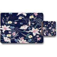 Benjamin Tate Design tropical white pink flowers placemat coaster set in Natural
