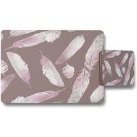 Benjamin Tate Design imprints bird feathers placemat coaster set in Natural