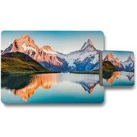 Benjamin Tate Design fantastic evening panorama of bachalp lake placemat coaster set in Natural