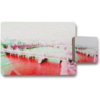 Benjamin Tate Design london eye veiw red placemat coaster set in Natural