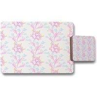 Benjamin Tate Design pink blue flower design placemat coaster set in Natural