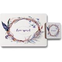 Benjamin Tate Design watercolor boho wreath placemat coaster set in Natural