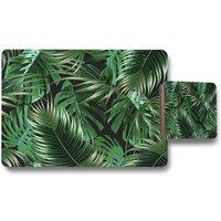 Benjamin Tate Design tropical leaves on black placemat coaster set in Natural