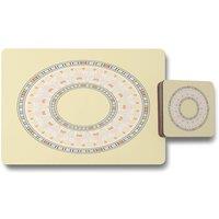 Benjamin Tate Design yellow circle ornament round frame placemat coaster set in Natural